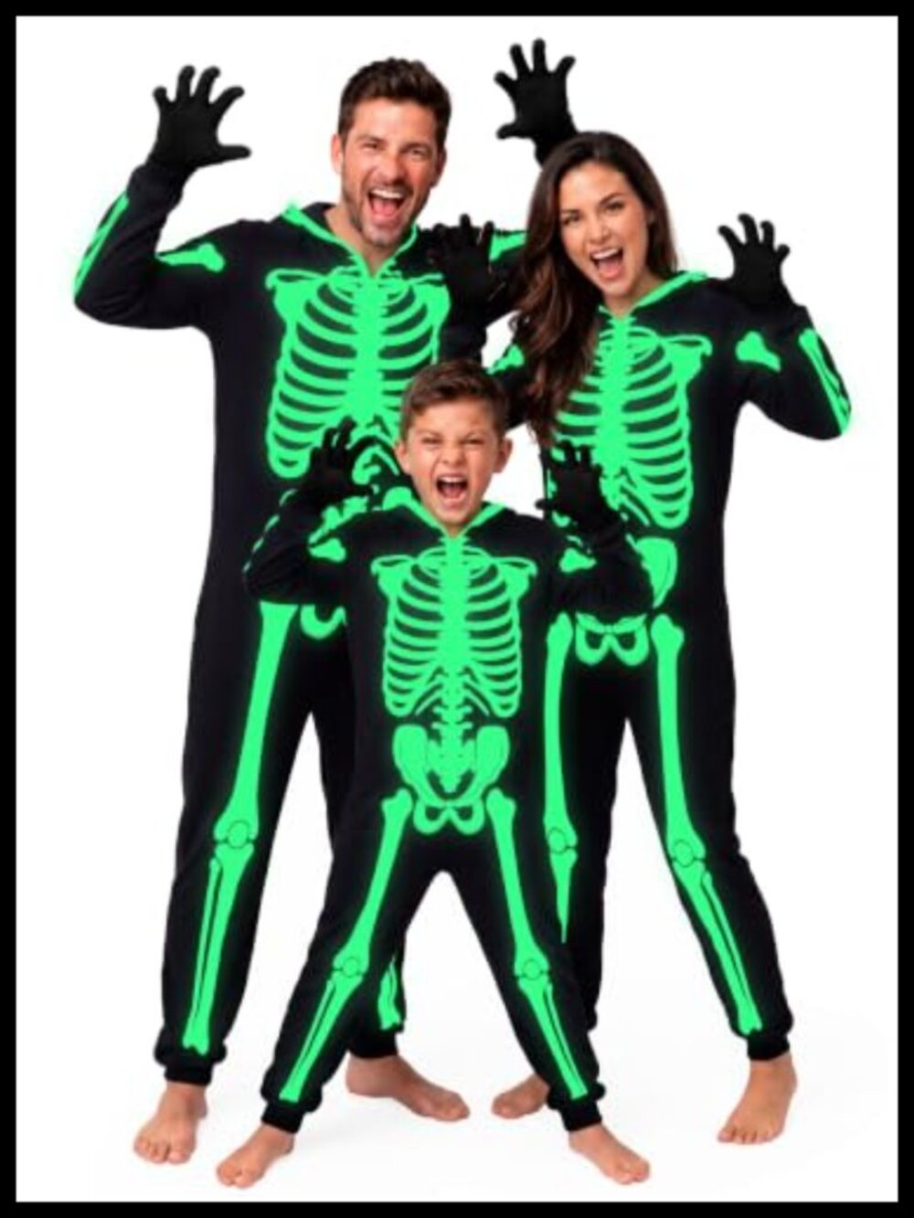 Skeleton Halloween Costume Glow in the Dark Jumpsuit Onesie with Gloves